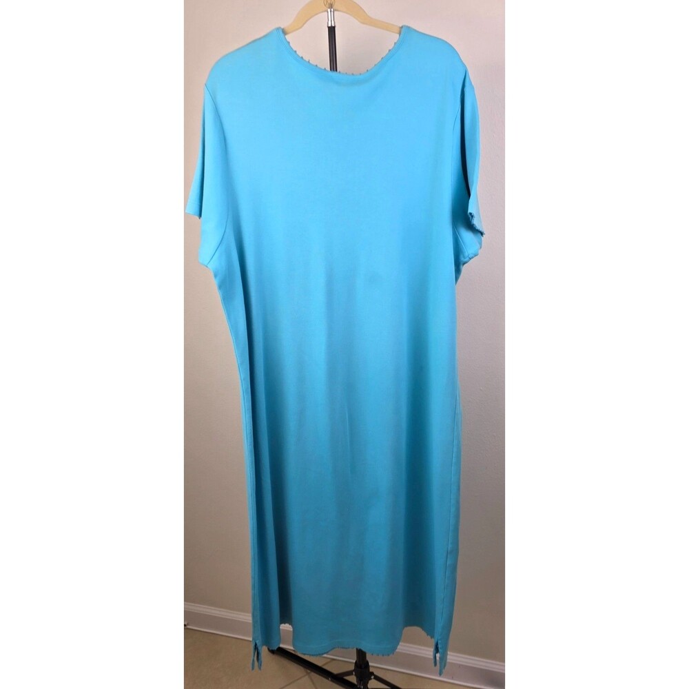 Vintage QUACKER FACTORY Sky Blue Sequin Beaded Flamingo T-Shirt Maxi Dress 2X - Picture 5 of 12